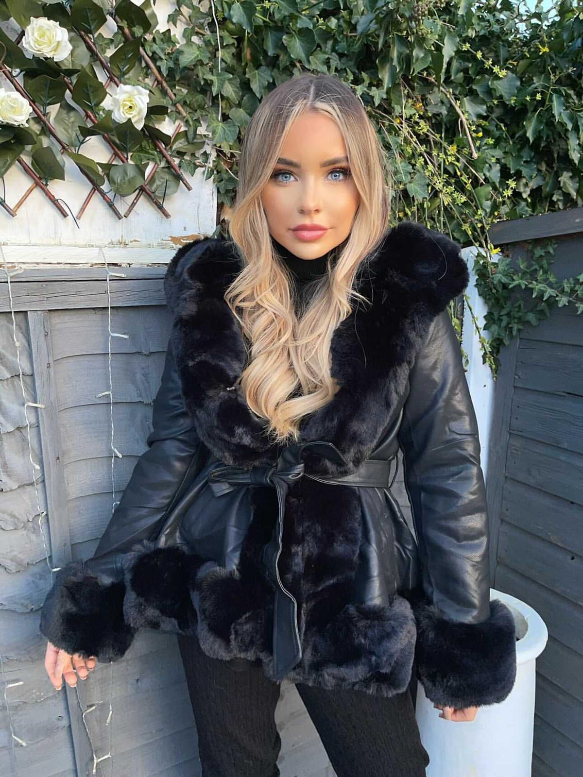 Belted Fur Hooded Coat