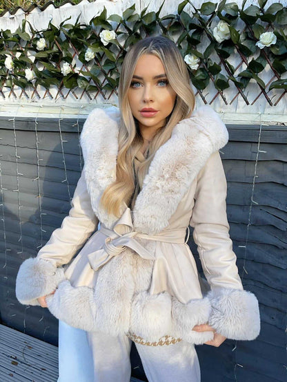 Belted Fur Hooded Coat