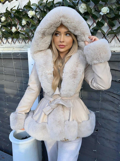 Belted Fur Hooded Coat