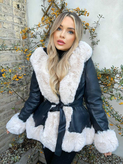 Belted Fur Hooded Coat